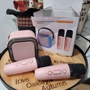 Mini Karaoke Machine 2 Microphones Pink Girls